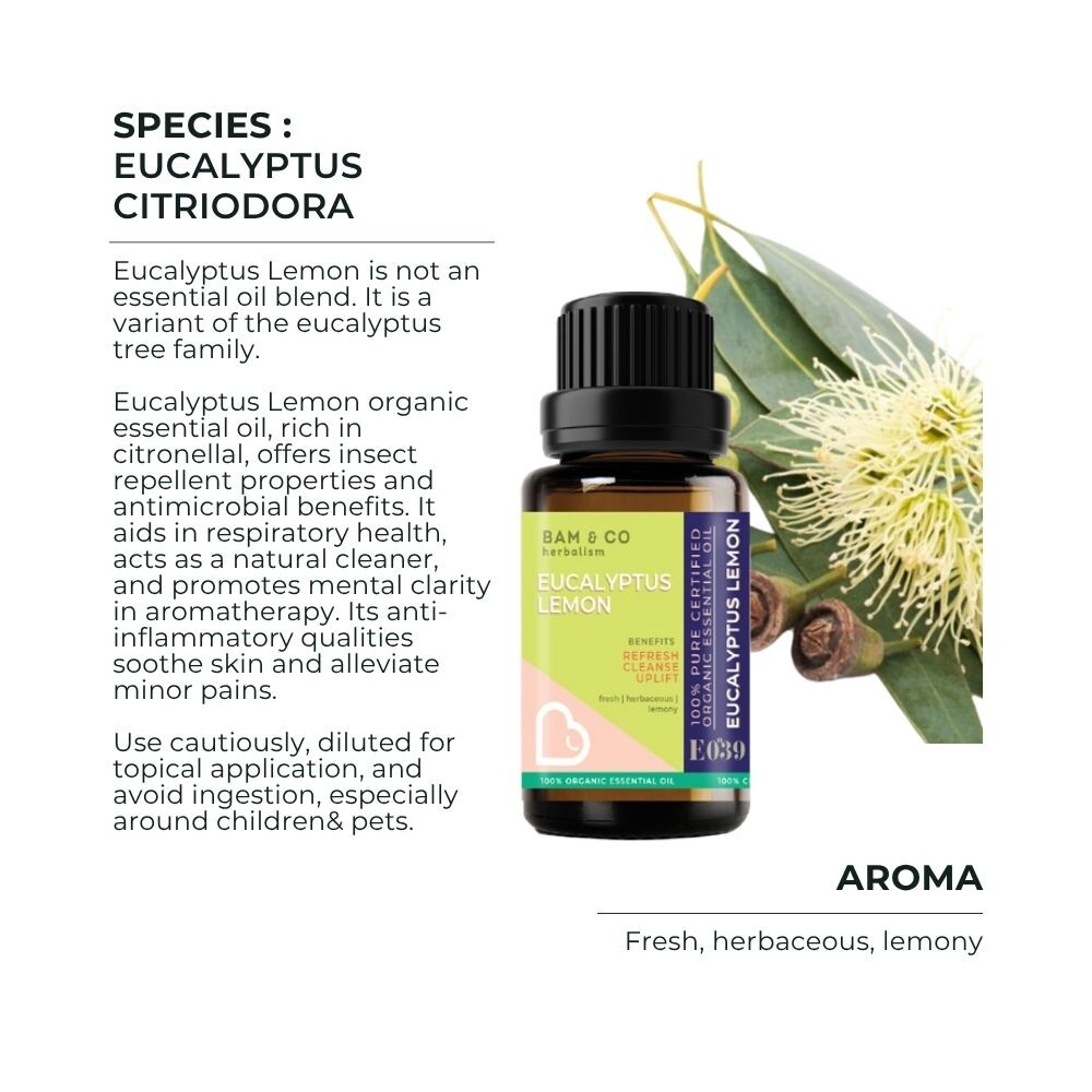 BAM & CO Eucalyptus Lemon Organic Essential Oil 5ml / 10ml